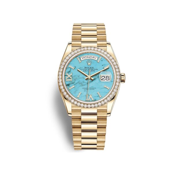 Rolex Day-Date 128348RBR-0037 Mặt Số Đá Turquoise Cọc Số La Mã 36mm