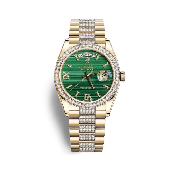 Rolex Day-Date 128348RBR-0035 Mặt Số Đá Malachite Cọc Số La Mã 36mm