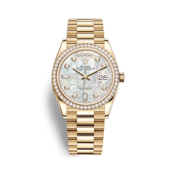 Rolex Day-Date 128348RBR-0017 Mặt Số MOP Cọc Số Kim Cương 36mm