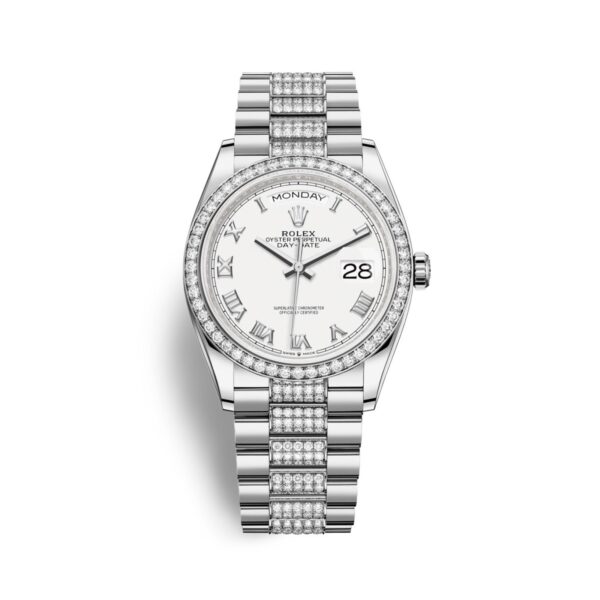 Rolex Day-Date 128349RBR-0026 Mặt Số Trắng Cọc Số La Mã 36mm