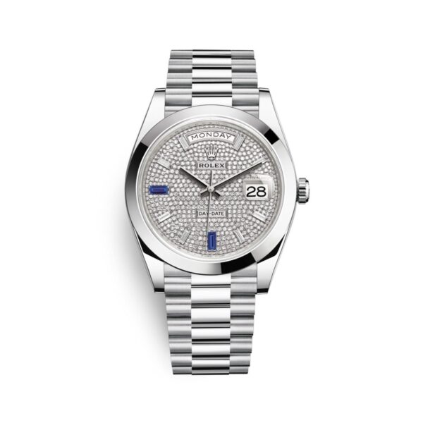 Rolex Day-Date 228206-0015 Mặt Số Kim Cương Cọc Số Kim Cương Sapphire Xanh 40mm